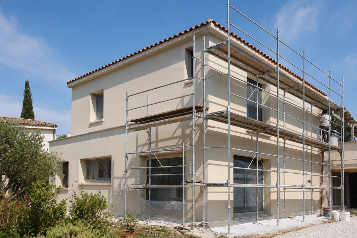 Façade rénovée avec isolation extérieure sous enduit dans le Languedoc