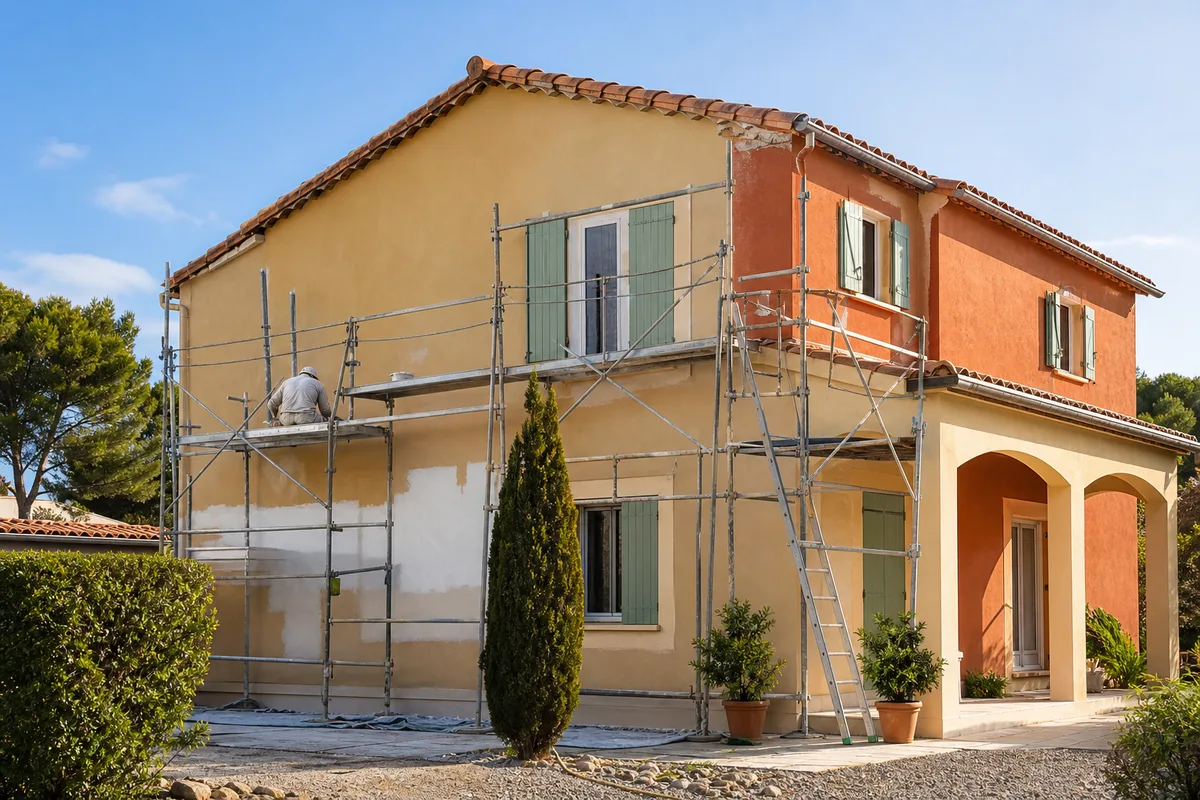 Façade de maison individuelle héraultaise rénovée aux teintes du Midi